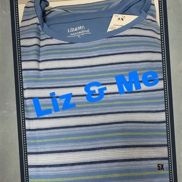 NWT Liz & Me Blue Striped Short Sleeve Top 5X - Picture 1 of 3